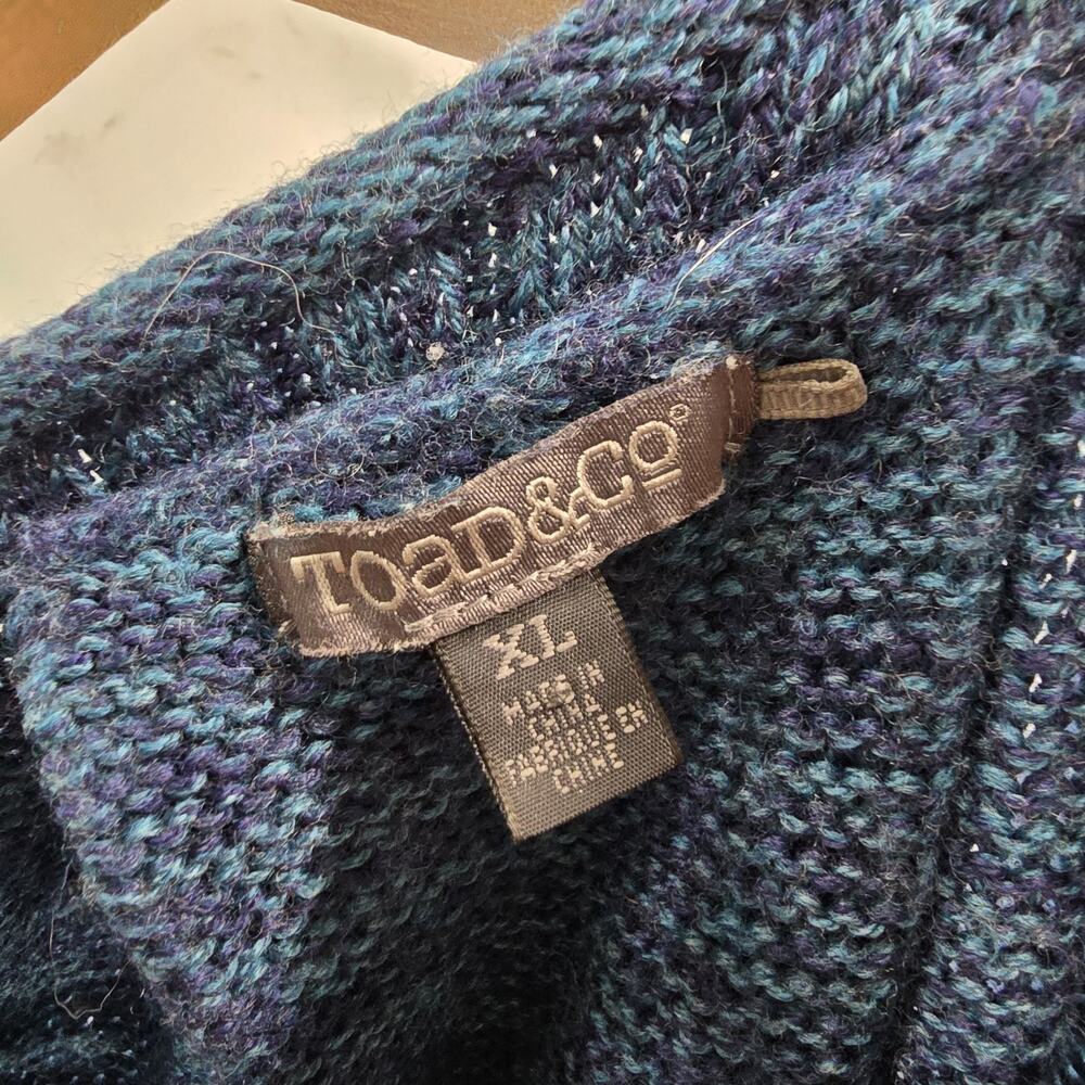Toad & Co Sweater Womens XL Blue Merino Wool Marked Elbow Patches Roll Neck - Picture 4 of 13